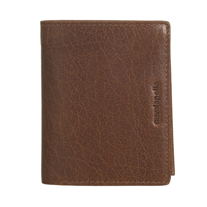 Nuvola Pelle Kleine Heren Portefeuille van Buffelleer met Muntenvak - Compacte Verticale Portemonnee met Ritssluiting, Transparante Zakjes en Kaartenvak