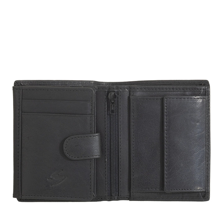 Nuvola Pelle Petit Portefeuille pour Homme en Cuir de Buffle avec Porte-Monnaie - Portefeuille Vertical Compact avec Fermeture Éclair, Poches Transparentes et Porte-Cartes