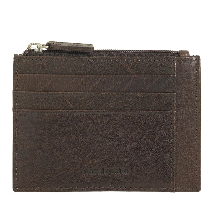 Nuvola Pelle Slim Pocket-creditcardhouder van leer voor heren met portemonnee met ritssluiting
