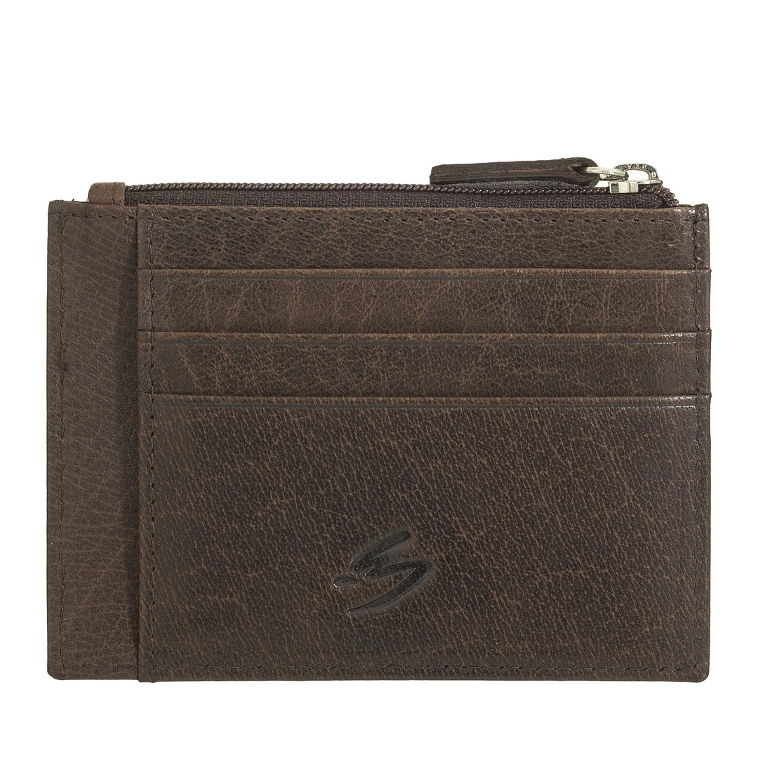 Nuvola Pelle Slim Pocket-creditcardhouder van leer voor heren met portemonnee met ritssluiting