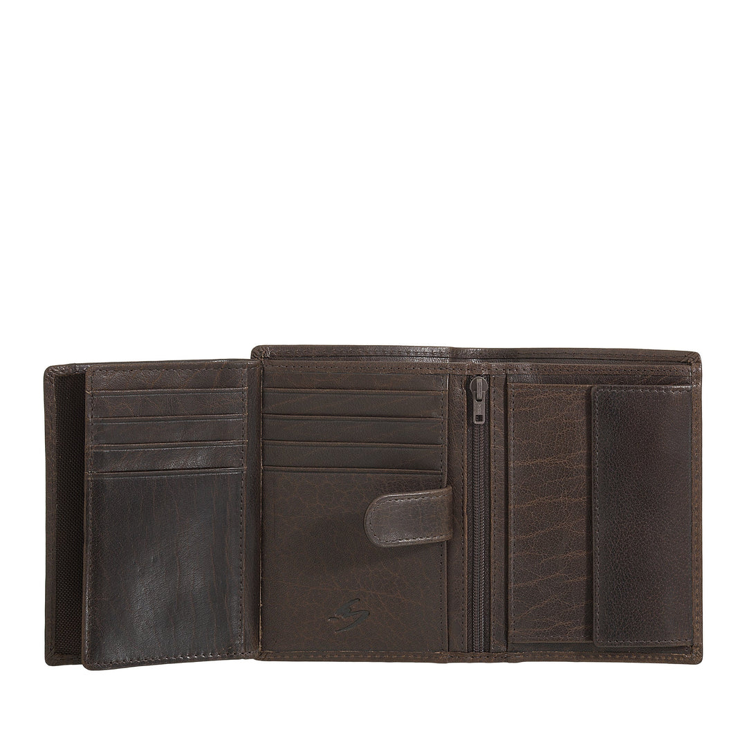 Nuvola Pelle Großes vertikales Portemonnaie für Herren aus Büffelleder – Großes Portemonnaie mit Münzfach, 8 Kartenfächern und Reißverschluss