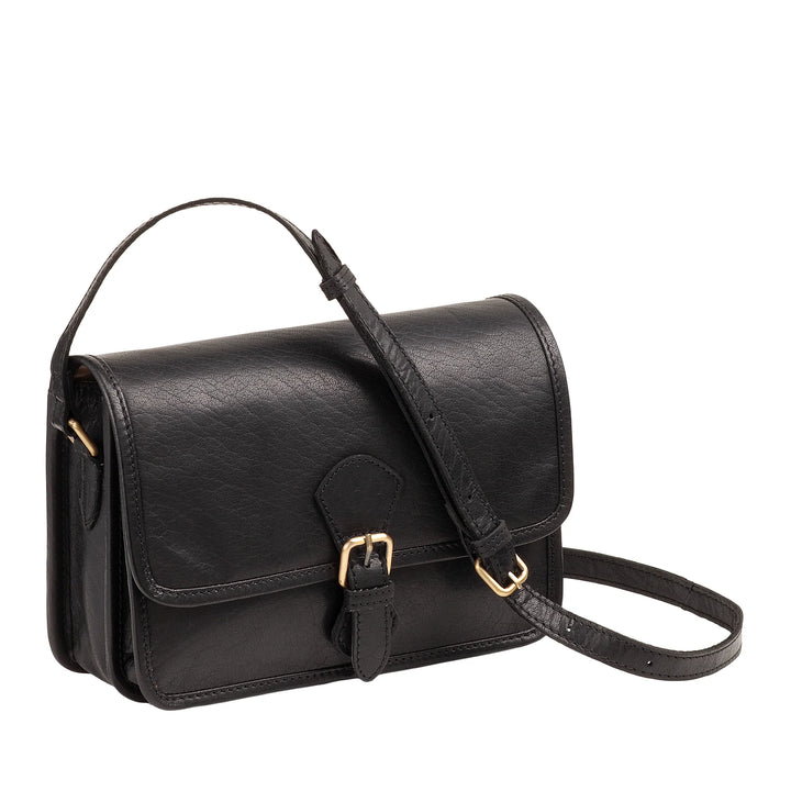 Nuvola Pelle Damen-Umhängetasche aus echtem Vintage-Büffelleder – elegante kleine Klappentasche mit Magnetverschluss mit Schnalle und verstellbarem Schultergurt