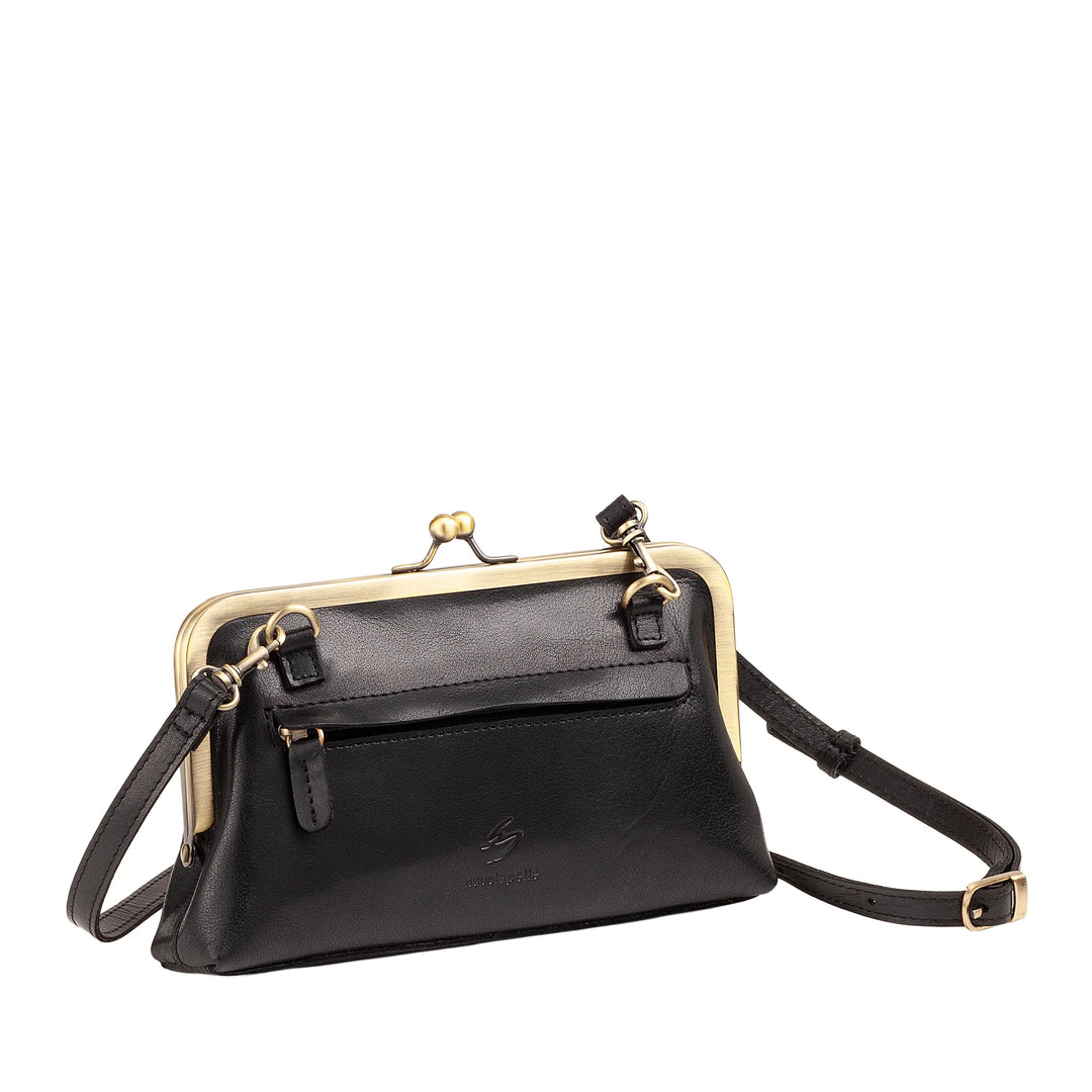 Nuvola Pelle damestas van echt vintage buffelleer met kliksluiting en verstelbare afneembare schouderband - kleine elegante retro handtas