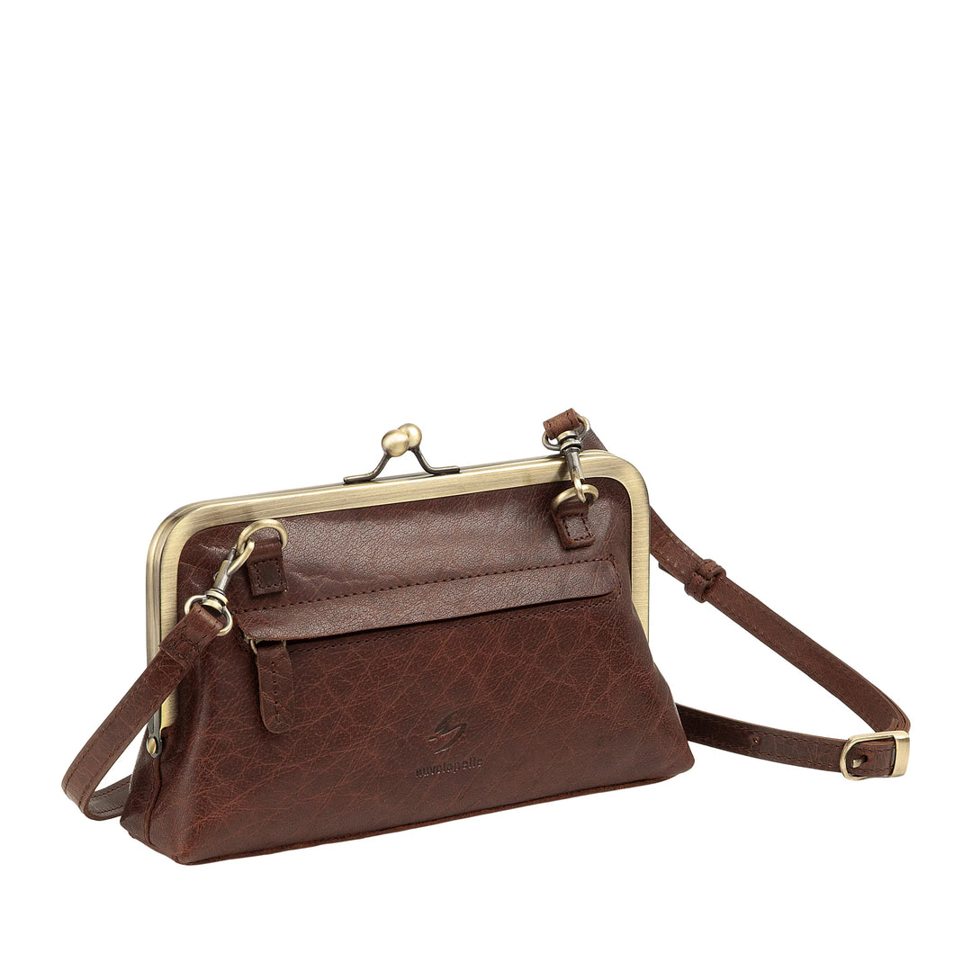 Nuvola Pelle Sac Femme en Véritable Cuir de Buffle Vintage avec Fermeture Clic Clac et Bandoulière Amovible Ajustable - Petit Sac à Main Rétro Élégant