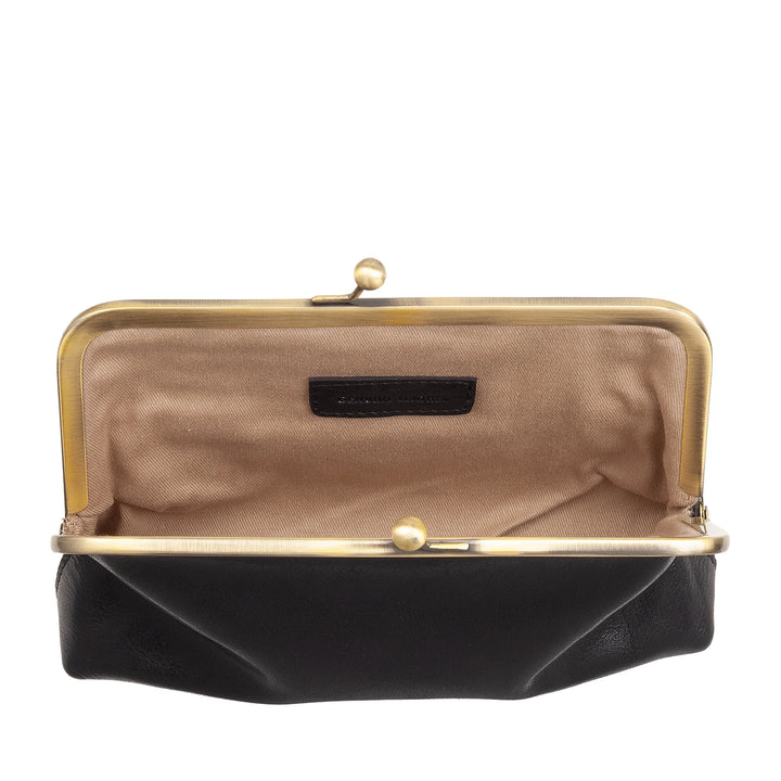 Nuvola Pelle damestas van echt vintage buffelleer met kliksluiting en verstelbare afneembare schouderband - kleine elegante retro handtas