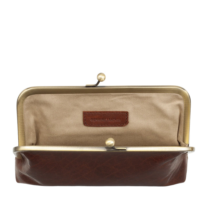 Nuvola Pelle Sac Femme en Véritable Cuir de Buffle Vintage avec Fermeture Clic Clac et Bandoulière Amovible Ajustable - Petit Sac à Main Rétro Élégant