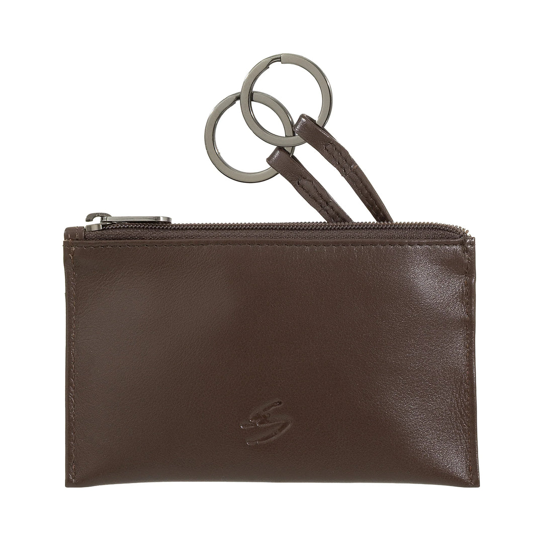 Nuvola Pelle Keychain and Coin Purse in Genuine Leather - Pouch Case with Zipper and 2 Rings for Keys
