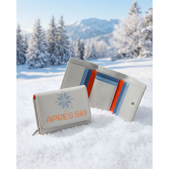 DUDU Kleine Damen-Geldbörse aus Leder mit Reißverschluss, Münzbörse – kompaktes Design und Après-Ski-Schriftzug – Geldbörse für Karten und Geldscheine, trendige Mode