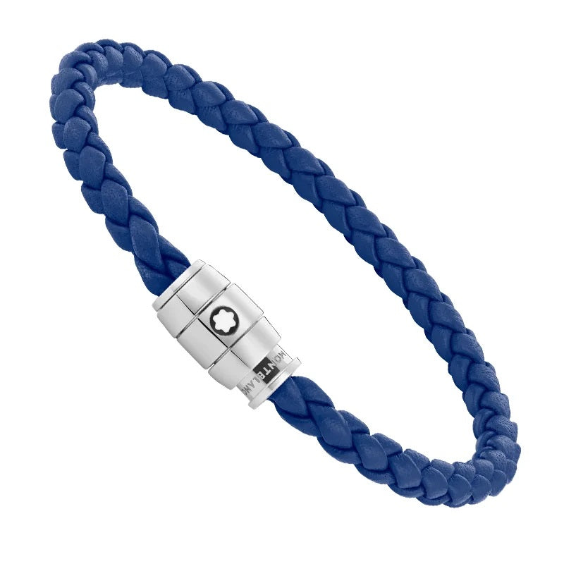 Bracelet en acier Montblanc avec une fermeture de 3 anneaux et des mesures cutanées bleues 1090068