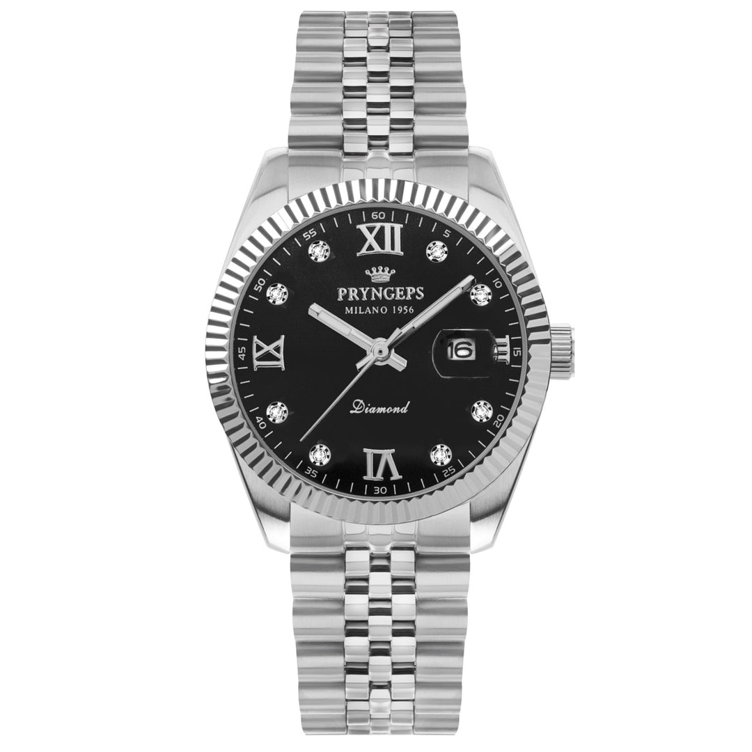 Pryngeps Erre X watch 40mm black diamonds quartz steel A821-2QB NE