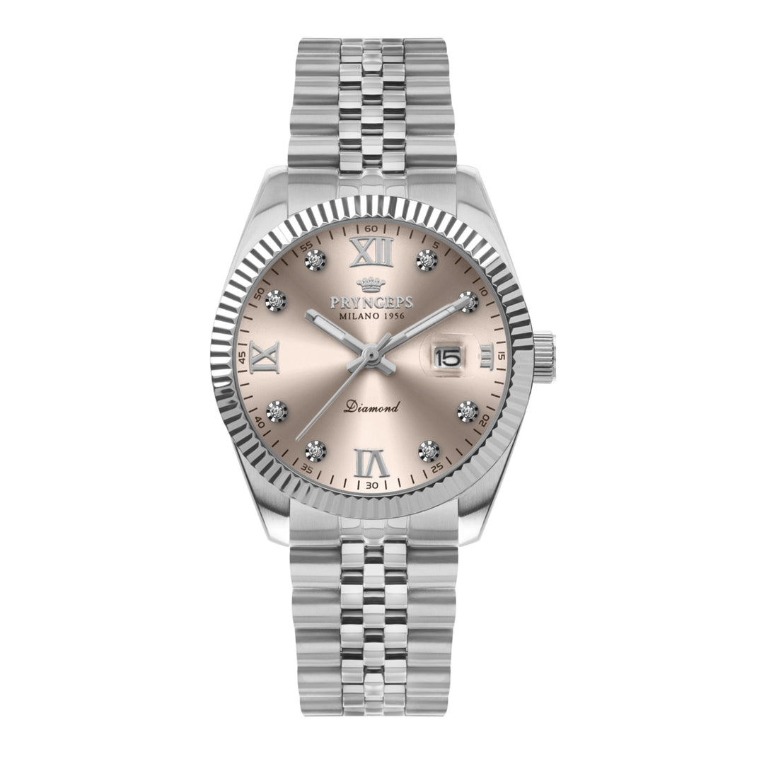 Montre femme Pryngeps 32mm acier quartz cadran noir avec diamants A822/2QB NE