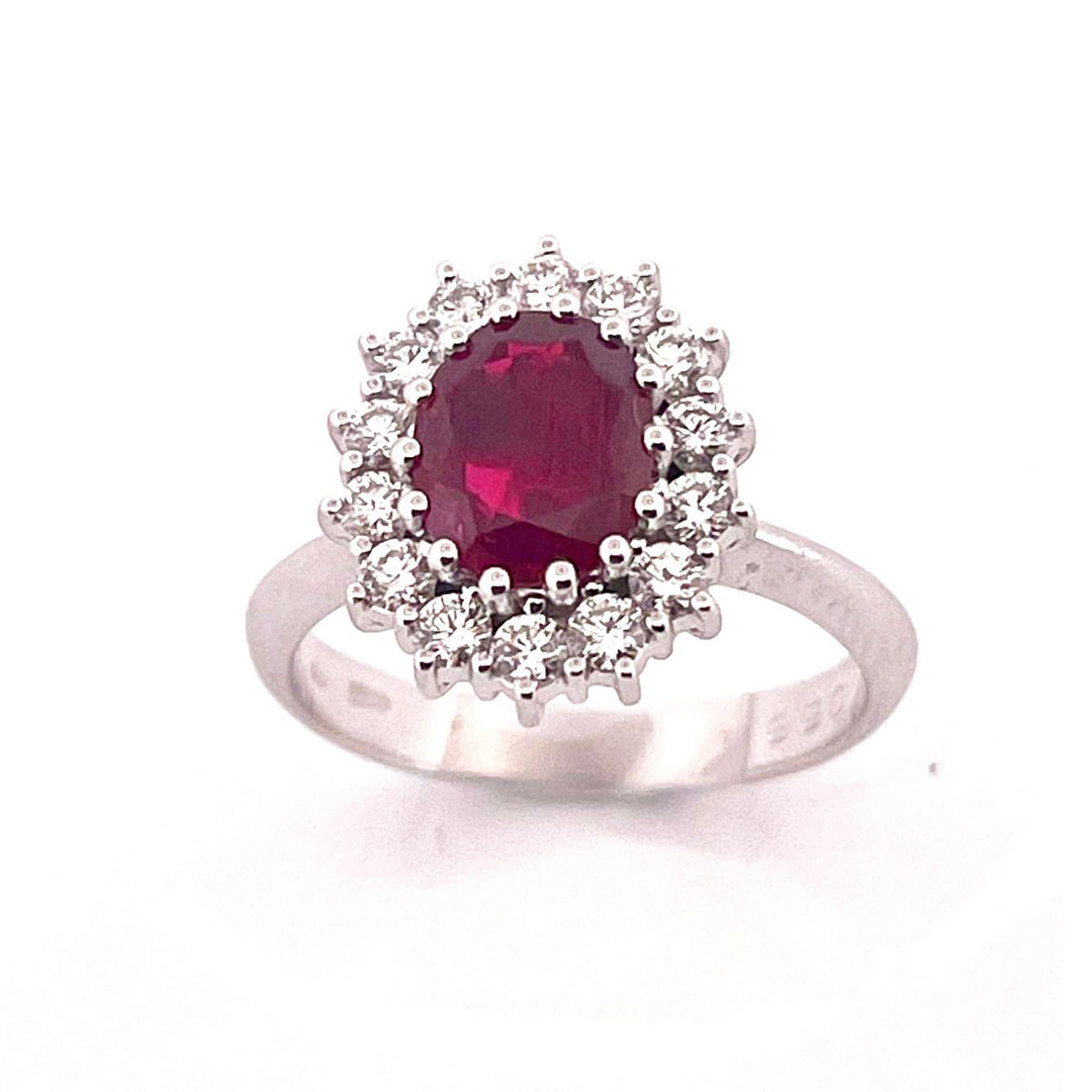 Lentilles bague fleur d'or blanc 18 carats diamants rubis Thaïlande AFAA01850