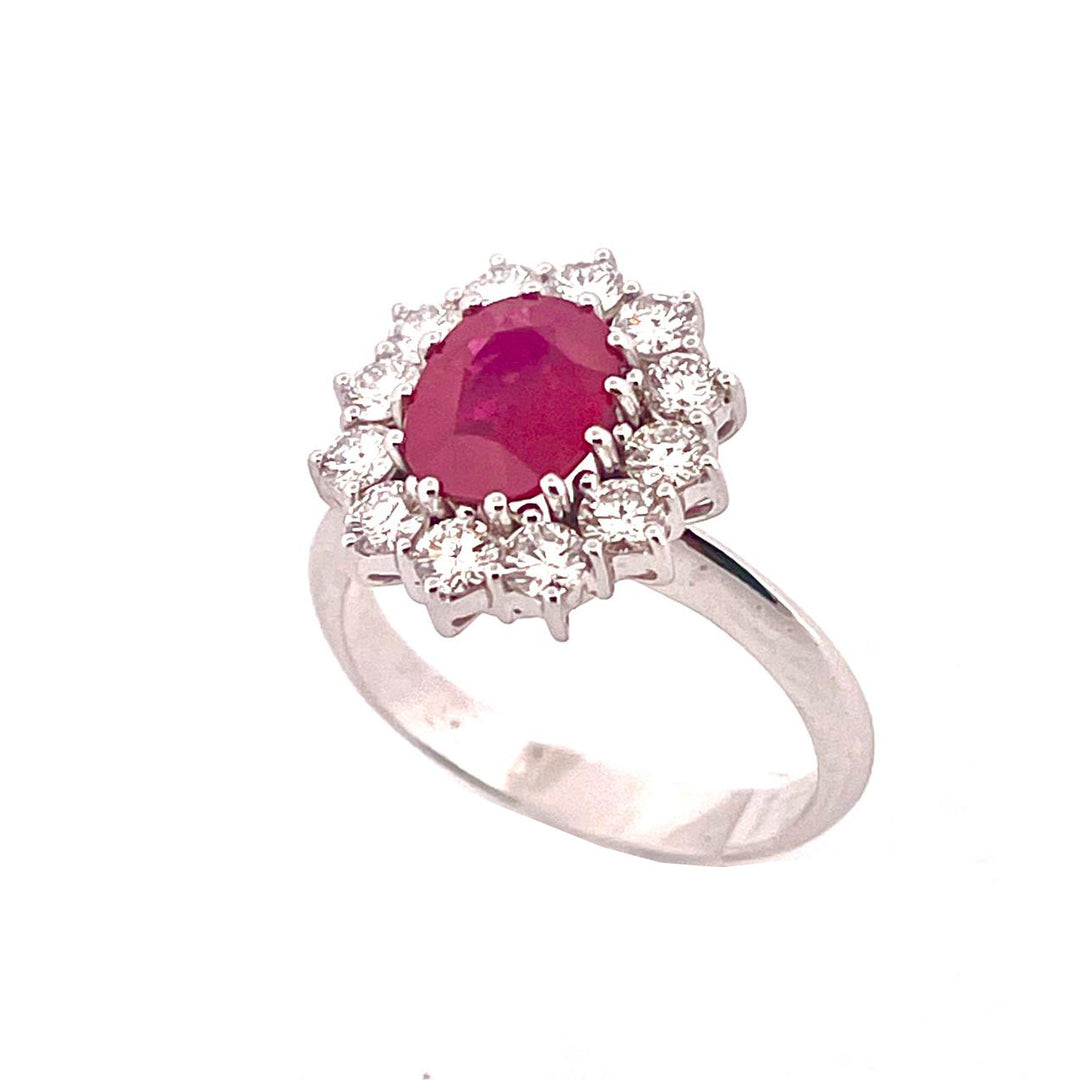 lentille bague fleur en or blanc 18 carats diamants rubis birman AFAA03057