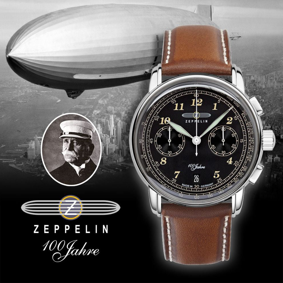 Montre Zeppelin 100 ans Zeppelin Chrono 42mm acier quartz noir 7674-3