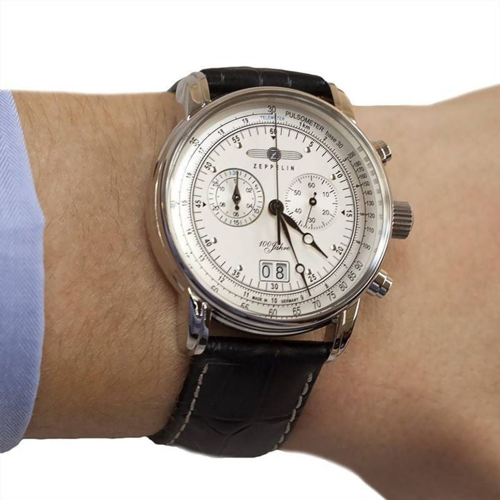 Zeppelin watch 100 Years Zeppelin Chronograph 42mm silver quartz steel 7690-1