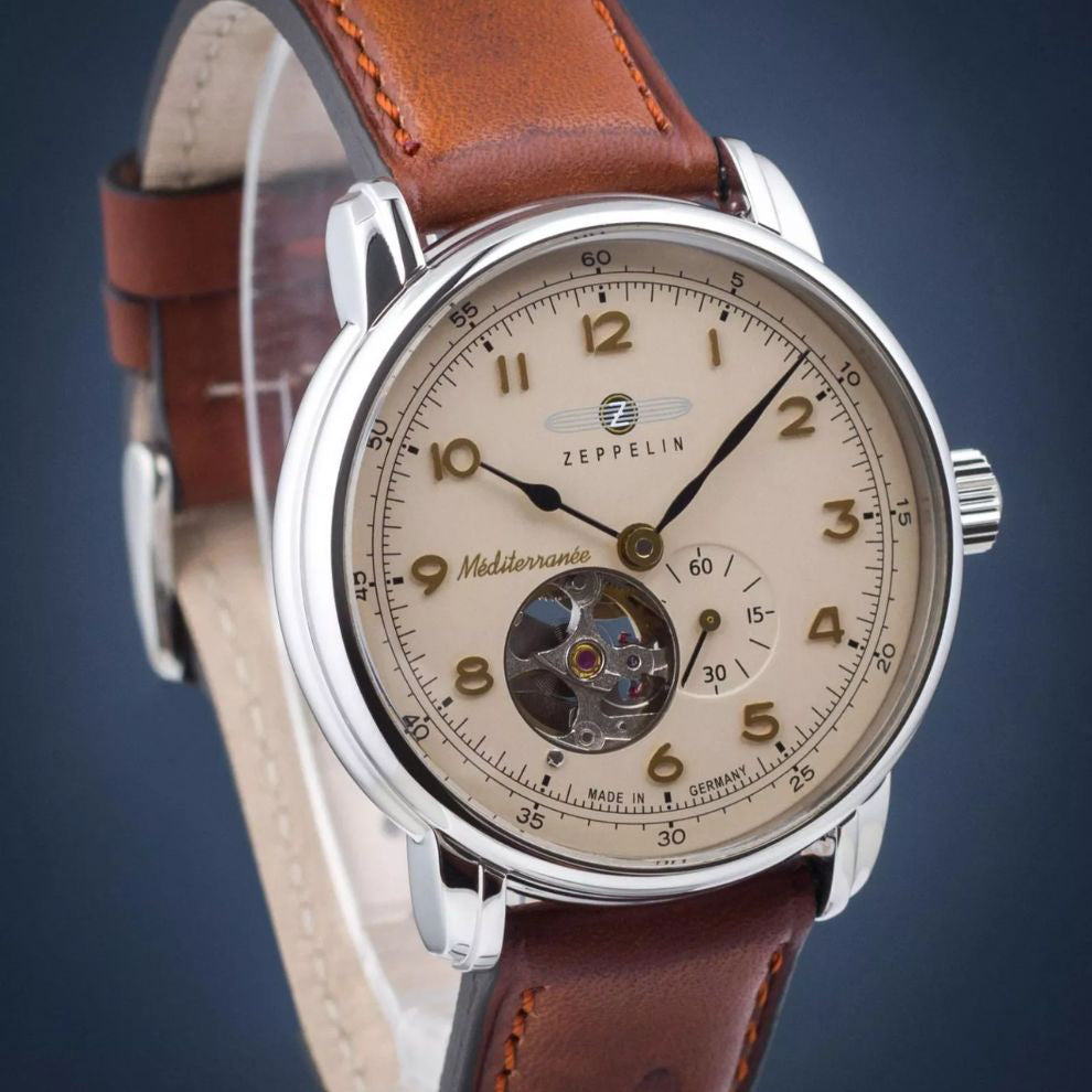 Zeppelin horloge LZ121 Mediterranèe Automatic Open 40mm beige automatisch staal 9666-5