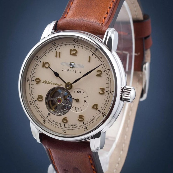 Zeppelin horloge LZ121 Mediterranèe Automatic Open 40mm beige automatisch staal 9666-5