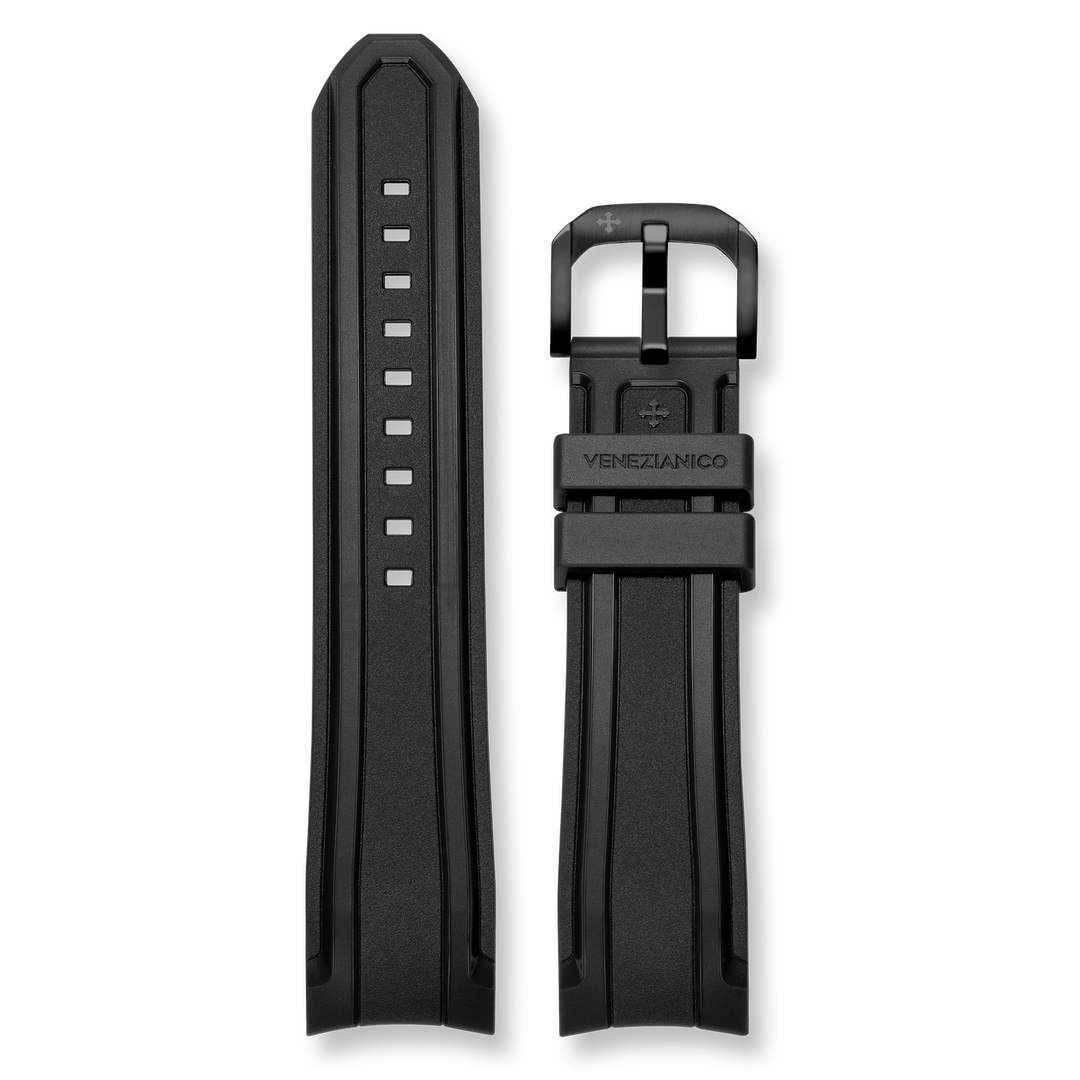 Venezianico 22 mm schwarzes PVD-integriertes Kautschukarmband