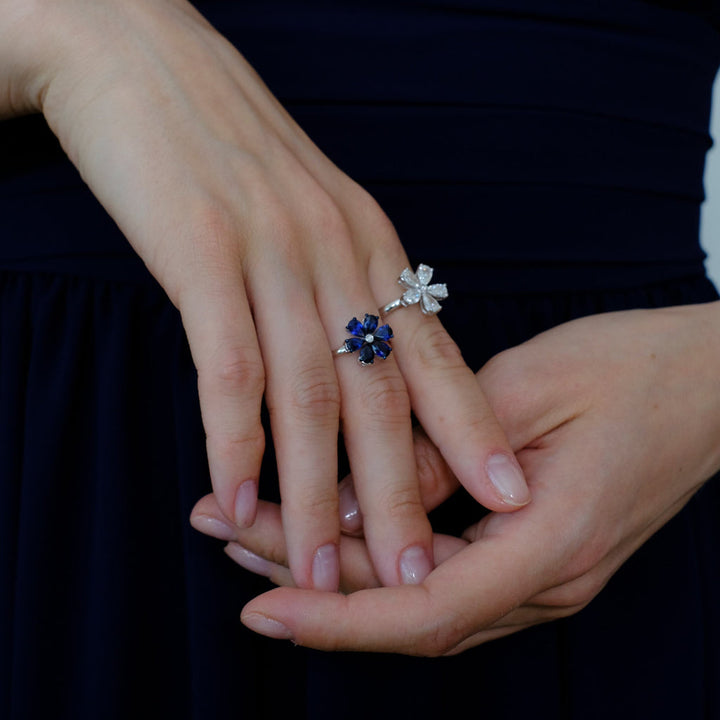 Zydo bloemvormige ring met gekleurde edelstenen en diamanten witgoud 62218