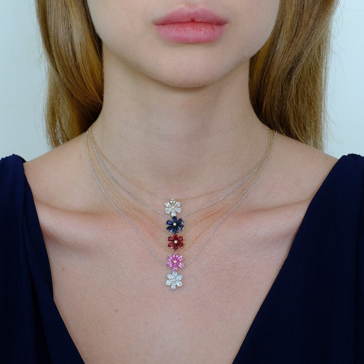 Pendentif Zydo en forme de fleur avec pierres précieuses de couleur et diamants en or jaune émeraude 62041