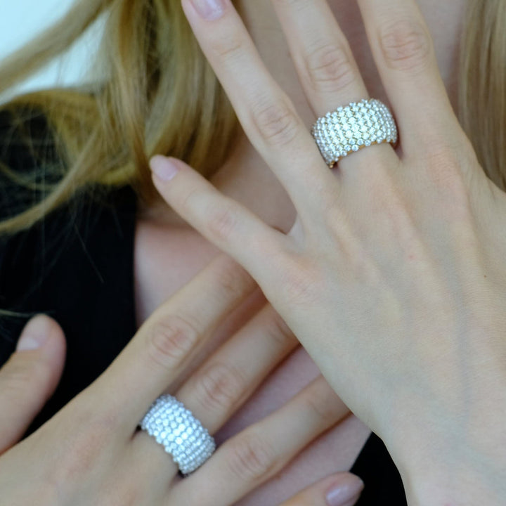 Zydo gewölbter elastischer Ring mit Diamanten Weißgold 60460