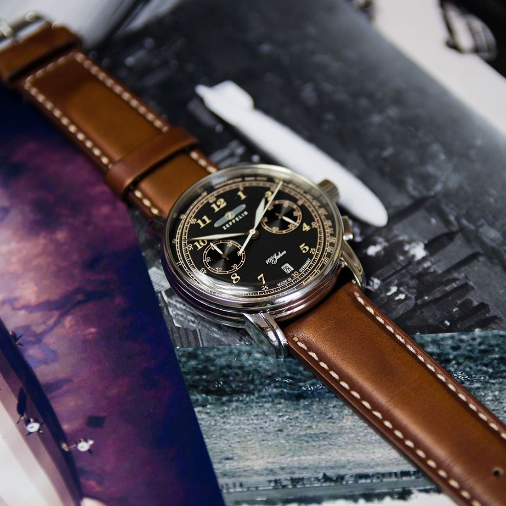 Montre Zeppelin 100 ans Zeppelin Chrono 42mm acier quartz noir 7674-3