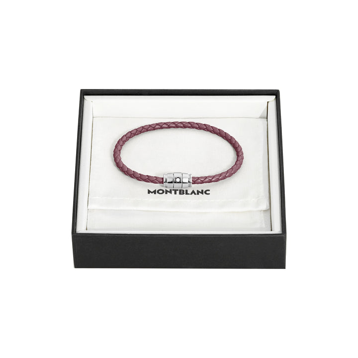 Montblanc 3-ring stalen en leren armband Meisterstück Cassis maat S 13431360