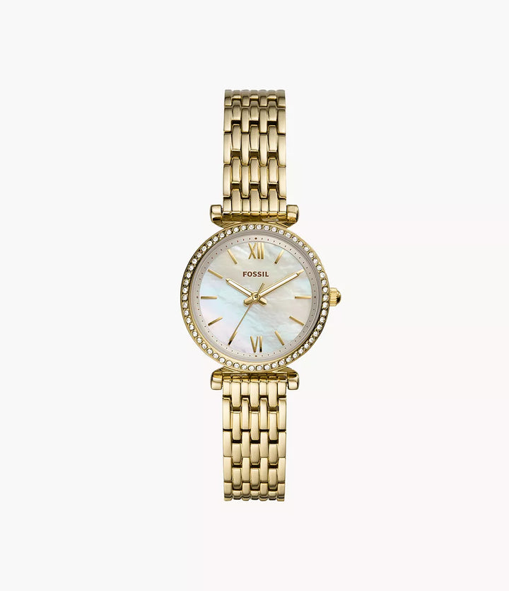 Fossil horloge Carlie Mini Mini 28 mm parelmoer kwartsstaal PVD afwerking geelgoud ES4699