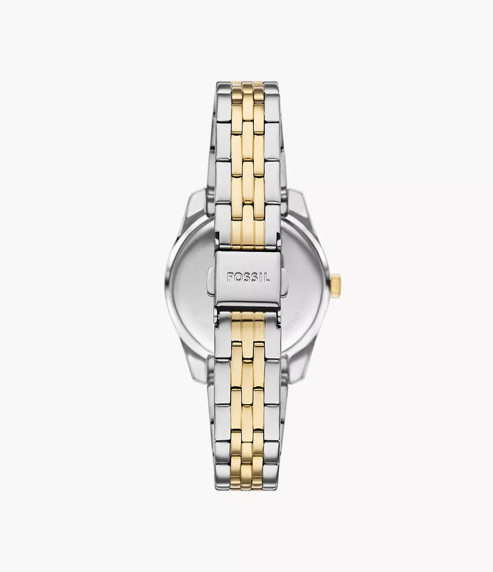 Fossil Scarlette watch 33mm green quartz steel PVD finish yellow gold ES5388
