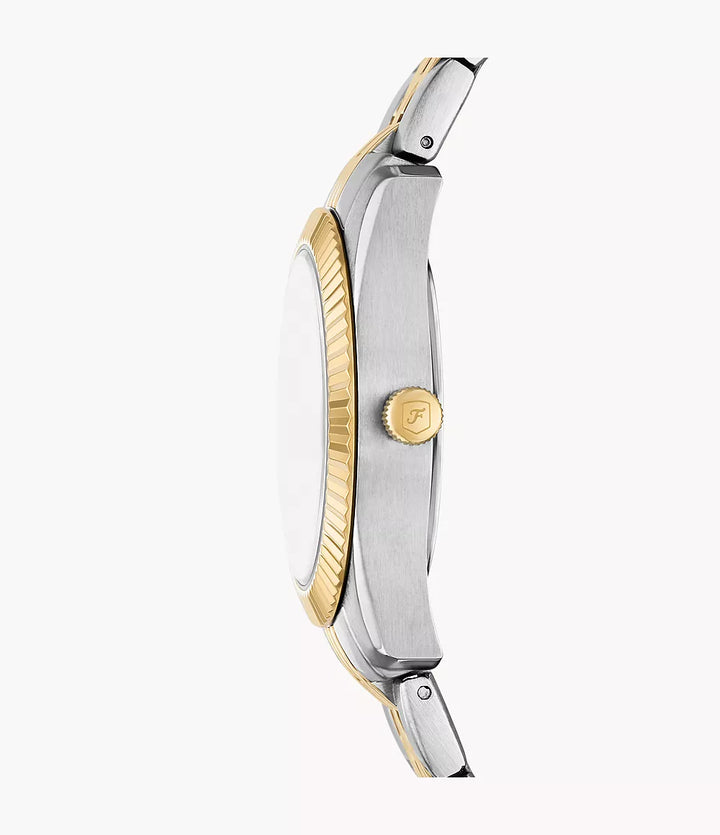 Fossil Scarlette watch 33mm green quartz steel PVD finish yellow gold ES5388