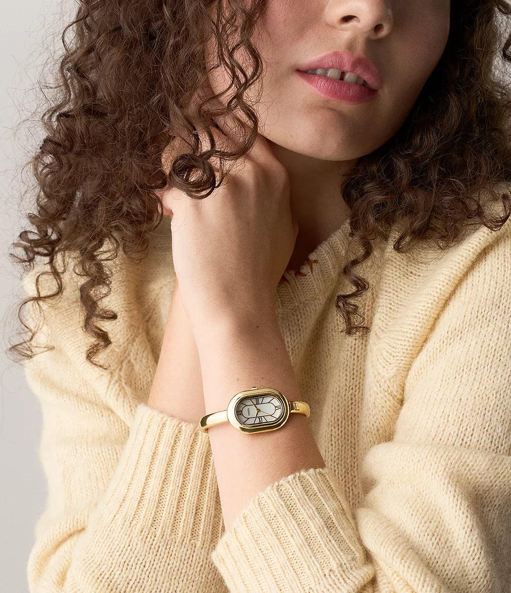 Fossil horloge Sloan 25 mm parelmoer quartz staal PVD geelgoud afwerking ES5444