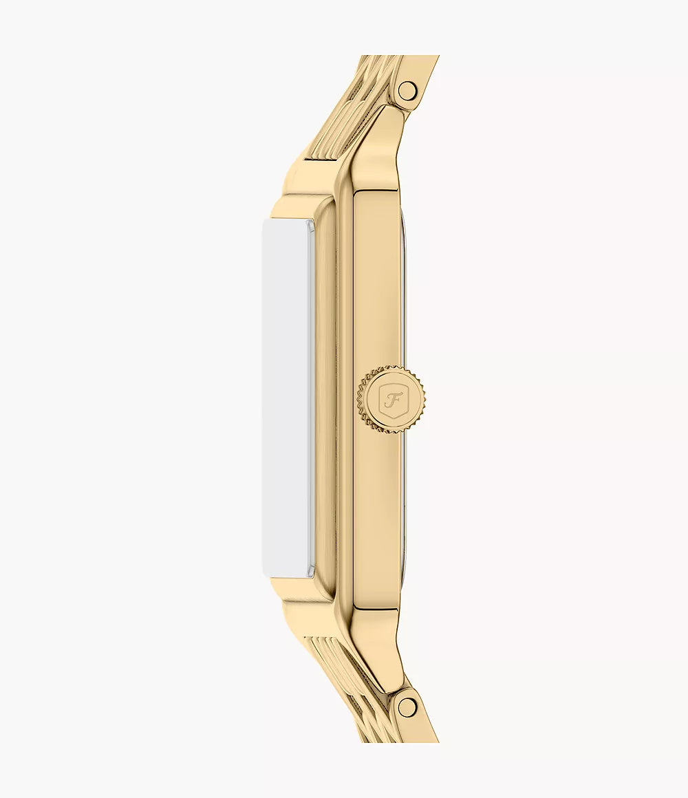 Fossil horloge Raquel 23mm groen quartz staal geel goud PVD afwerking ES5452