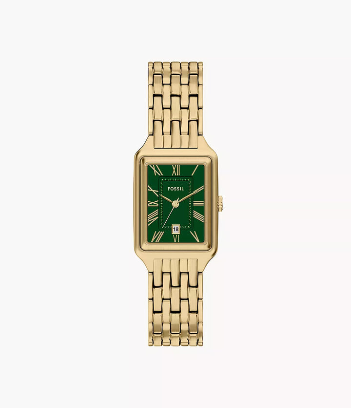 Fossil horloge Raquel 23mm groen quartz staal geel goud PVD afwerking ES5452