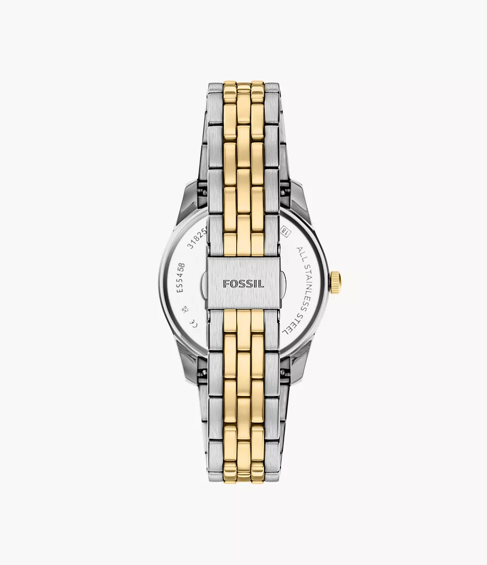Montre Fossil Scarlette 34mm acier quartz noir PVD finition or jaune ES5458
