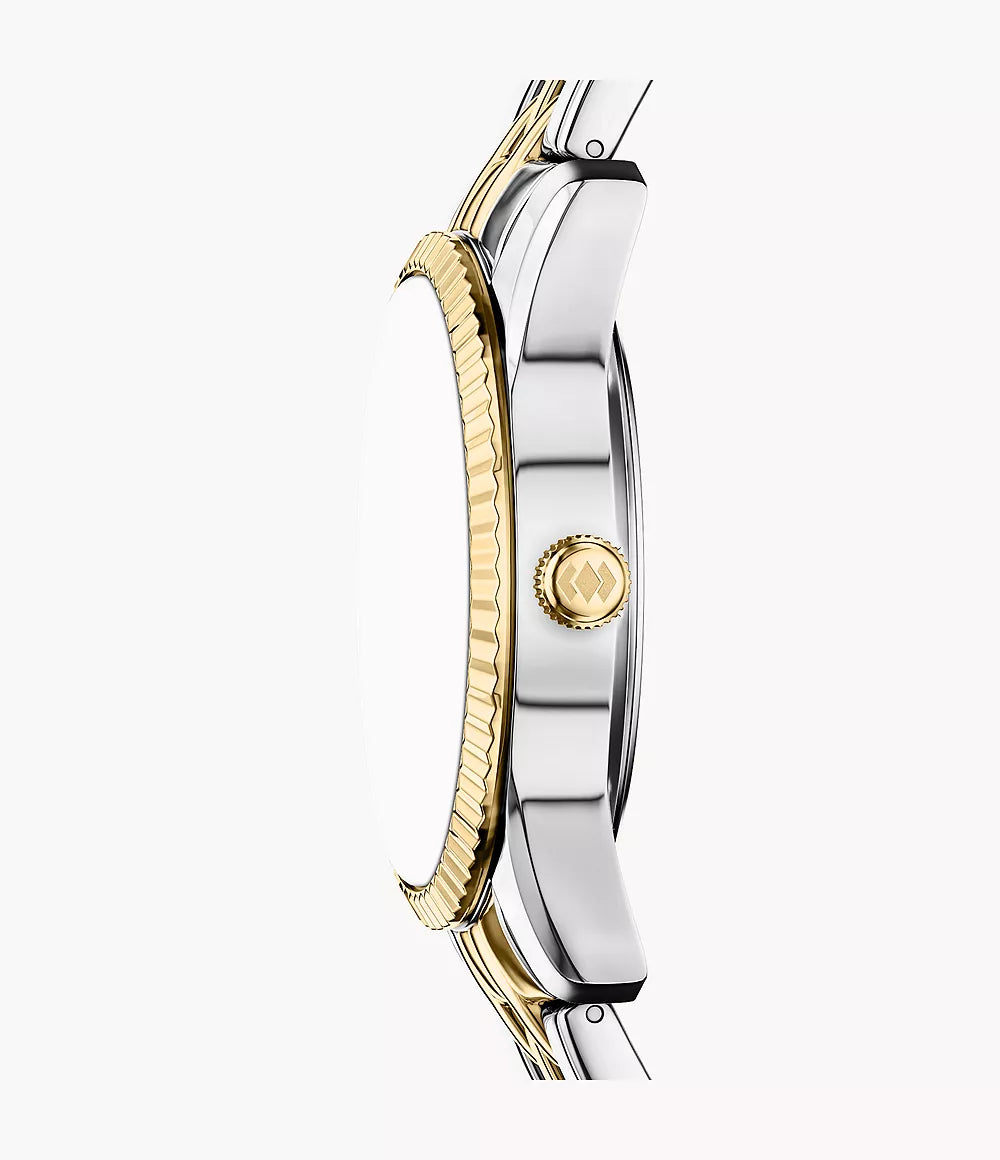 Montre Fossil Scarlette 34mm acier quartz noir PVD finition or jaune ES5458