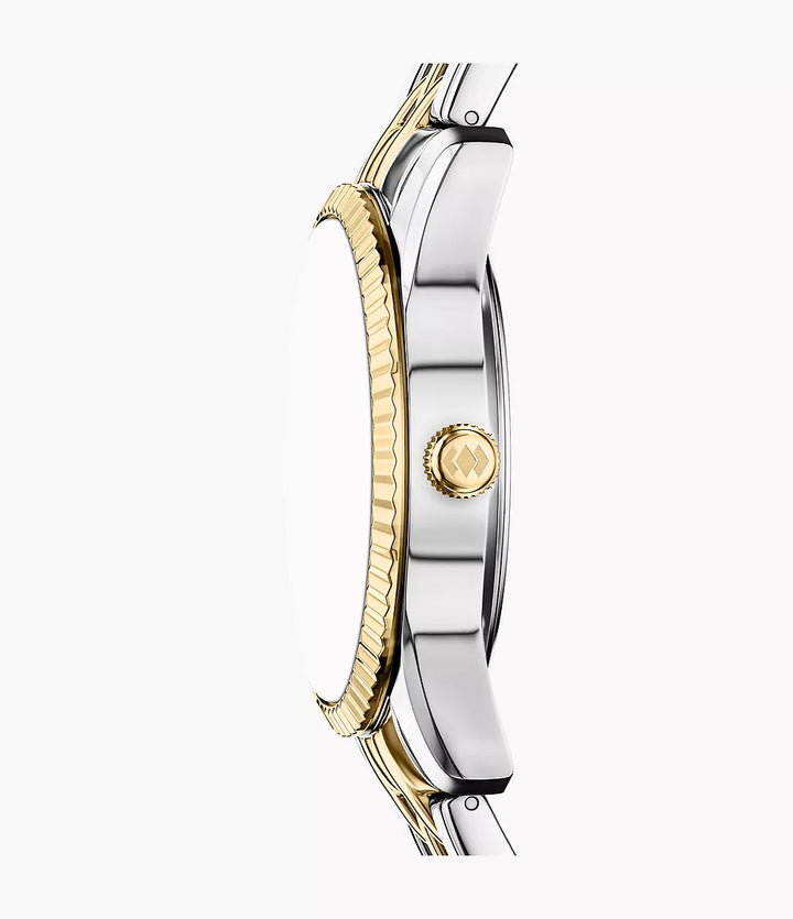 Montre Fossil Scarlette 34mm acier quartz noir PVD finition or jaune ES5458