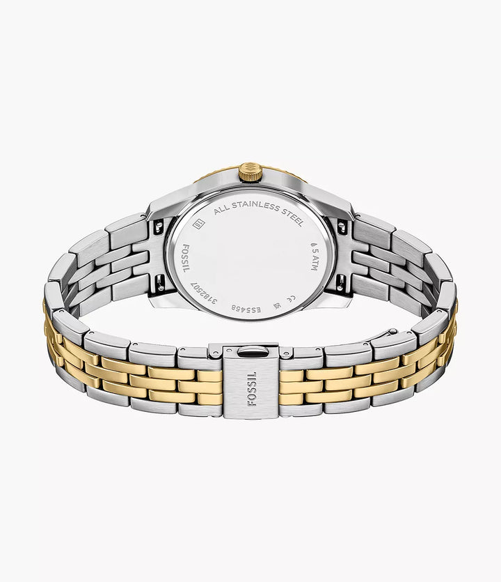 Montre Fossil Scarlette 34mm acier quartz noir PVD finition or jaune ES5458