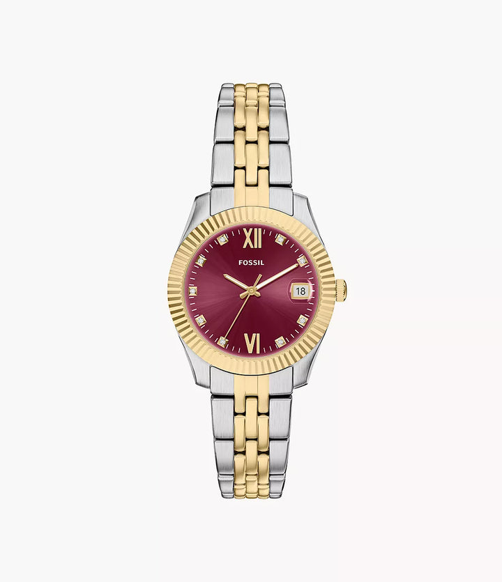 Fossil horloge Scarlette 33mm bordeaux quartz staal PVD afwerking geelgoud ES5461