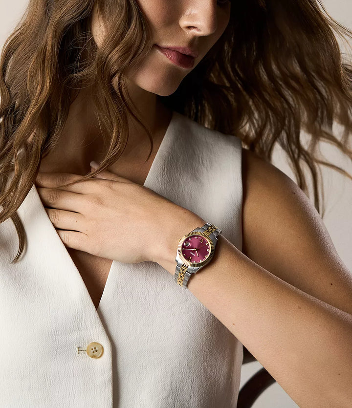 Fossil horloge Scarlette 33mm bordeaux quartz staal PVD afwerking geelgoud ES5461