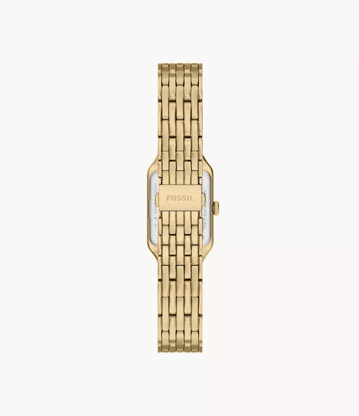 Fossile Uhr Raquel Mini 18 mm, silberner Quarzstahl, PVD-Gelbgold-Finish, ES5467