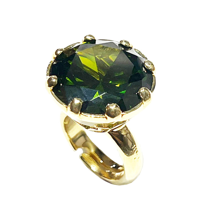 Federica Rossi Cocktailring brons PVD afwerking 18kt goud groen kristal FR.AN.01