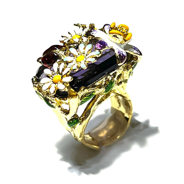 Federica Rossi ring Margherite kristal brons PVD afwerking 18kt goud FR.AN.25