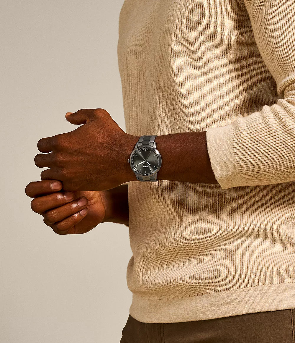 Fossil Minimalistische Uhr 44 mm, grauer Quarzstahl, graues PVD-Finish FS5459