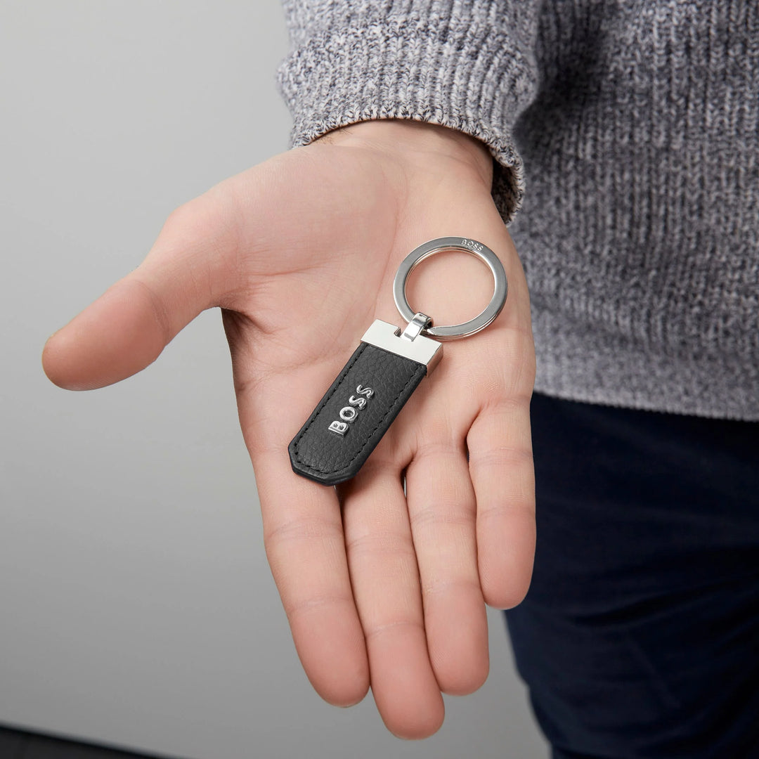 Hugo Boss Classic Black Granulated Keyring HAK416A