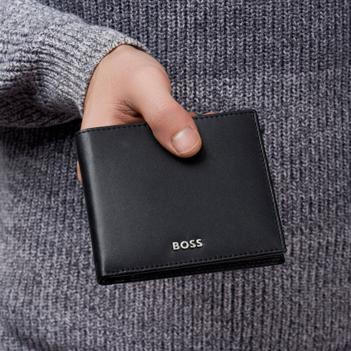 Hugo Boss Portefeuille classique à rabat lisse Noir HLY403A