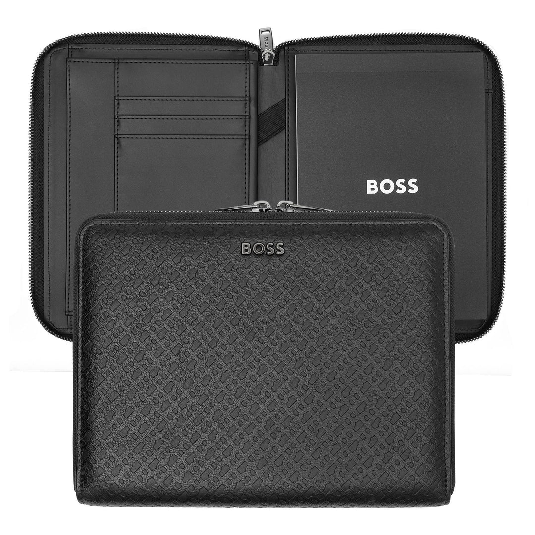 Hugo Boss A5 Conference Folder Monogram Zipped Black HTM411A