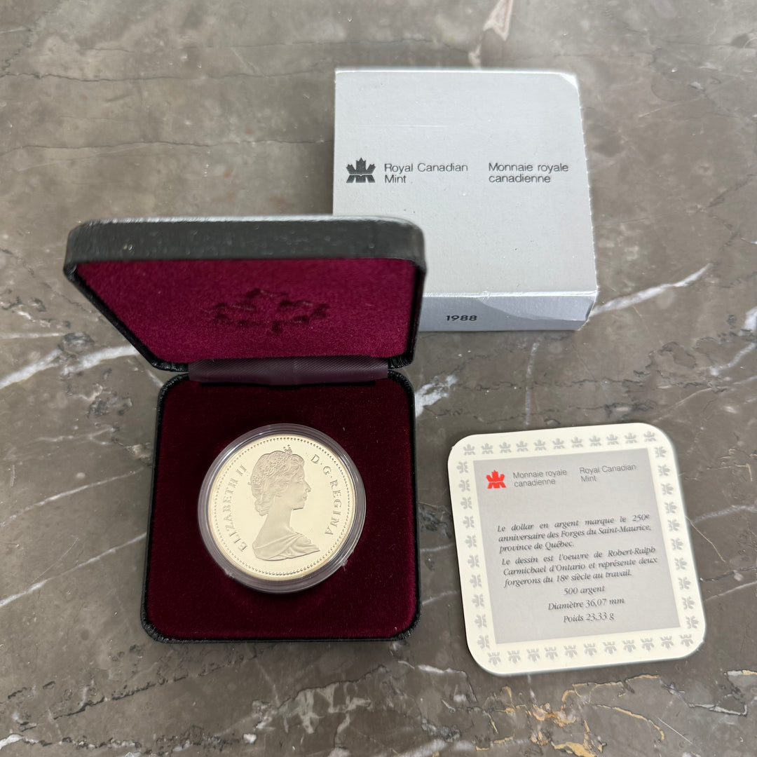 1 kanadischer Dollar 1988 Les Forges du Saint-Maurice Ironworks Silbermünze
