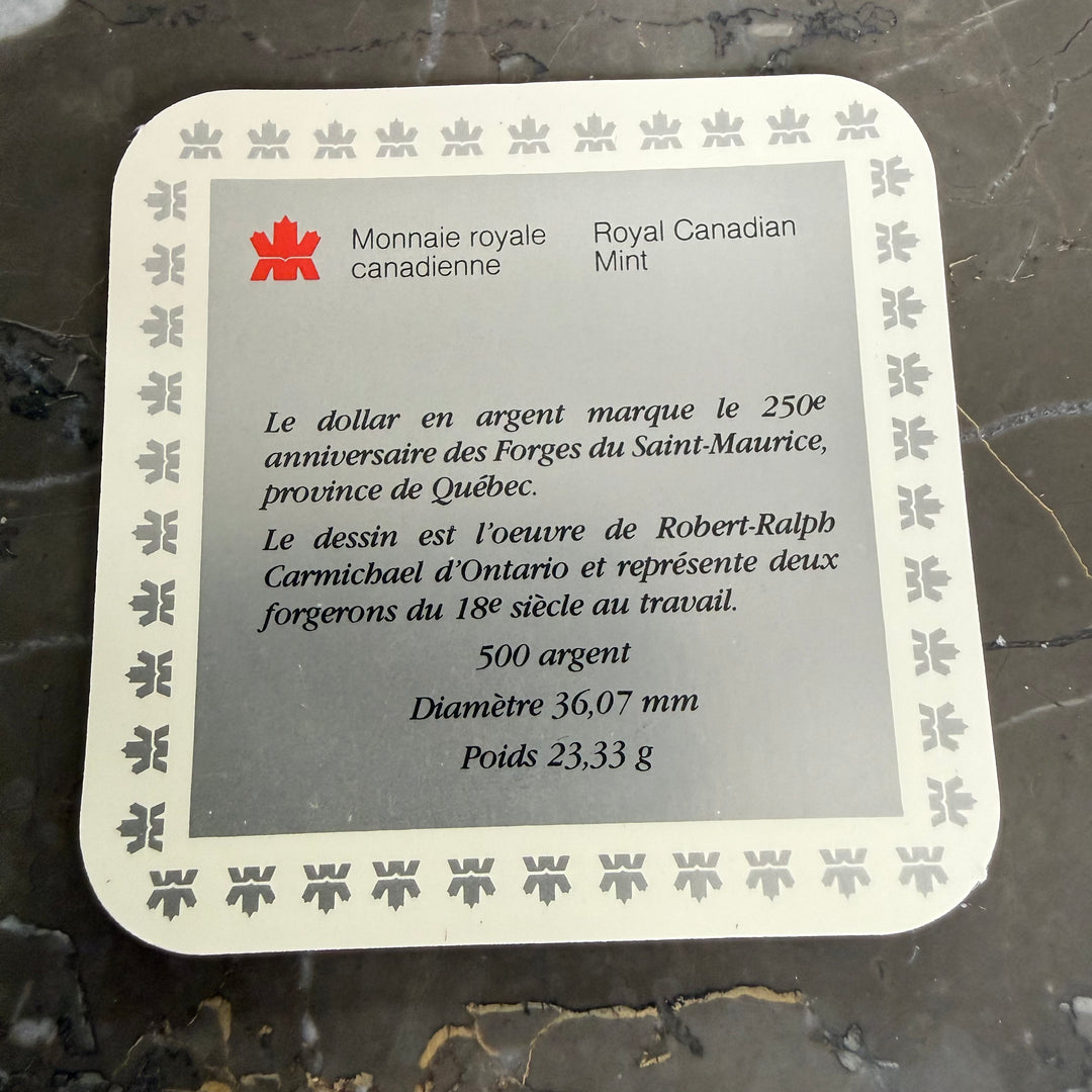 1 kanadischer Dollar 1988 Les Forges du Saint-Maurice Ironworks Silbermünze
