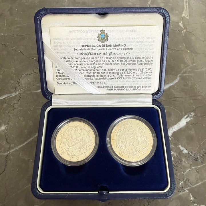 Silbermünzen 5 € 10 € Olympische Spiele der Republik San Marino 2004