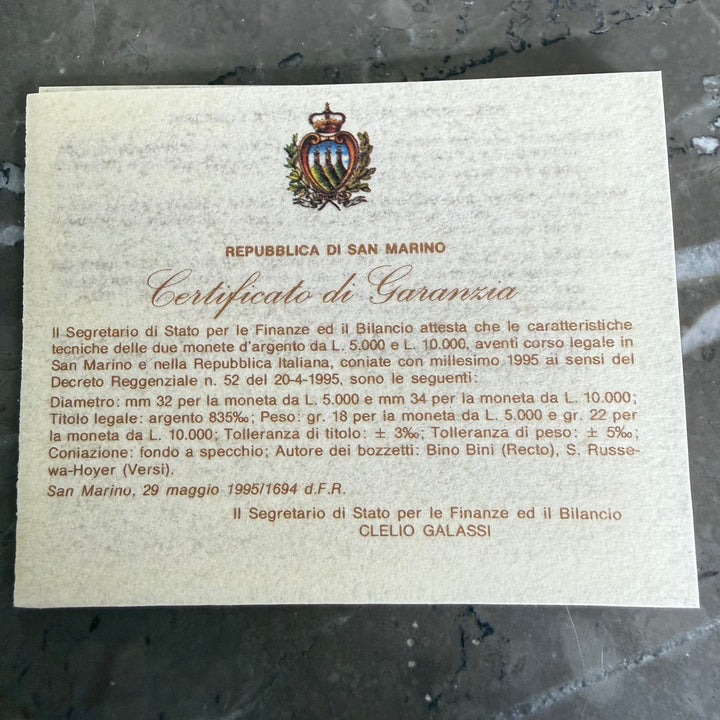 Zilveren munten 5000 10000 Lire Republiek San Marino Amerigo Vespucci 1995